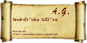 Andráska Géza névjegykártya